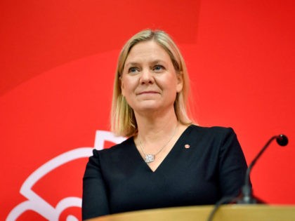 Sweden's minister of finance Magdalena Andersson attends a press conference on Septem