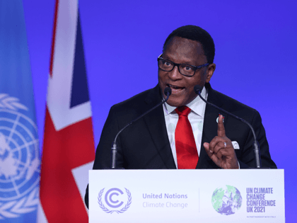 Malawi's President Lazarus Chakwera speaks during the UN Climate Change Conference COP26 at SECC on November 1, 2021 in Glasgow, United Kingdom. World Leaders attending COP26 are under pressure to agree measures to deliver on emission reduction targets that will lead the world to net-zero by 2050. Other goals of …