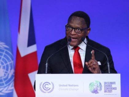 Malawi's President Lazarus Chakwera presents his national statement as part of the World Leaders' Summit of the COP26 UN Climate Change Conference in Glasgow, Scotland on November 1, 2021. - COP26, running from October 31 to November 12 in Glasgow will be the biggest climate conference since the 2015 Paris …