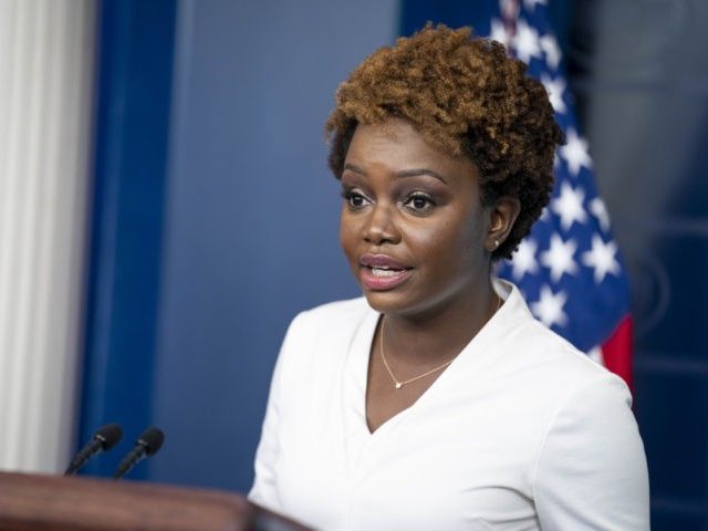WASHINGTON, DC - NOVEMBER 05: White House Deputy Press Secretary Karine Jean-Pierre speaks during the daily press briefing at the White House on November 5, 2021 in Washington, DC. Jean-Pierre spoke to reporters about the Build Back Better agenda and the October jobs reports. (Photo by Sarah Silbiger/Getty Images)