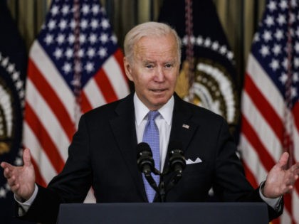 WASHINGTON, DC - NOVEMBER 06: U.S. President Joe Biden speaks during a press conference in the State Dinning Room at the White House on November 6, 2021 in Washington, DC. The President is speaking after his Infrastructure bill was finally passed in the House of Representatives after negotiations with lawmakers …