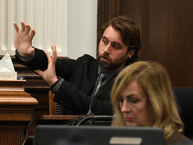 Gaige Grosskreutz testifies about permanent injuries to his right arm and hand as he testifies about being shot in the right bicep during the Kyle Rittenhouse trial at the Kenosha County Courthouse on November 8, 2021 in Kenosha, Wisconsin. Rittenhouse shot three demonstrators, killing two of them, during a night …
