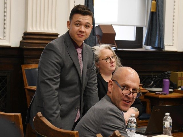 Kyle Rittenhouse and defense attorney Natalie Wisco and Corey Chirafisi after a break during the Kyle Rittenhouse trial at the Kenosha County Courthouse on November 9, 2021 in Kenosha, Wisconsin. Rittenhouse is accused of shooting three demonstrators, killing two of them, during a night of unrest that erupted in Kenosha …