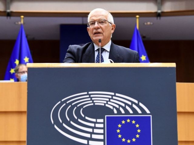 European Union for Foreign Affairs and Security Policy, Spanish Joseph Borrell, gives a speech during a plenary session at the EU Parliament in Brussels on November 10, 2021. (Photo by JOHN THYS / AFP) (Photo by JOHN THYS/AFP via Getty Images)