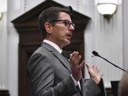 Assistant District Attorney Thomas Binger gives his closing argument during Kyle Rittenhouse's trail at the Kenosha County Courthouse on November 15, 2021 in Kenosha, Wisconsin. (Sean Krajacic-Pool/Getty Images)