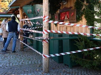 A photo taken on November 21, 2021 shows a partly cordoned-off area at a Christmas market
