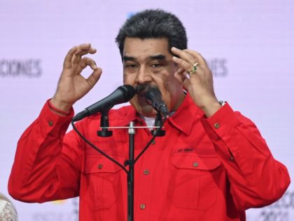 Venezuelan President Nicolas Maduro speaks during a press conference at a polling station after voting in Fuerte Tiuna in Caracas, on November 21, 2021.