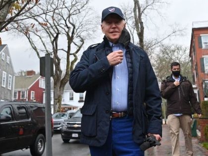 US President Joe Biden leaves a restaurant on November 26, 2021 on Nantucket Island, Massa