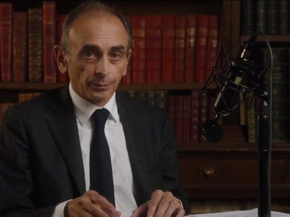 TOPSHOT - A screen grab shows French far-right media pundit Eric Zemmour delivering a spee