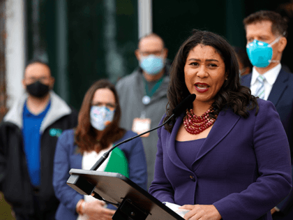San Francisco Mayor London Breed speaks during a news conference outside of Zuckerberg San Francisco General Hospital with essential workers to mark the one year anniversary of the COVID-19 lockdown on March 17, 2021 in San Francisco, California. San Francisco has some of the lowest number of coronavirus cases and …