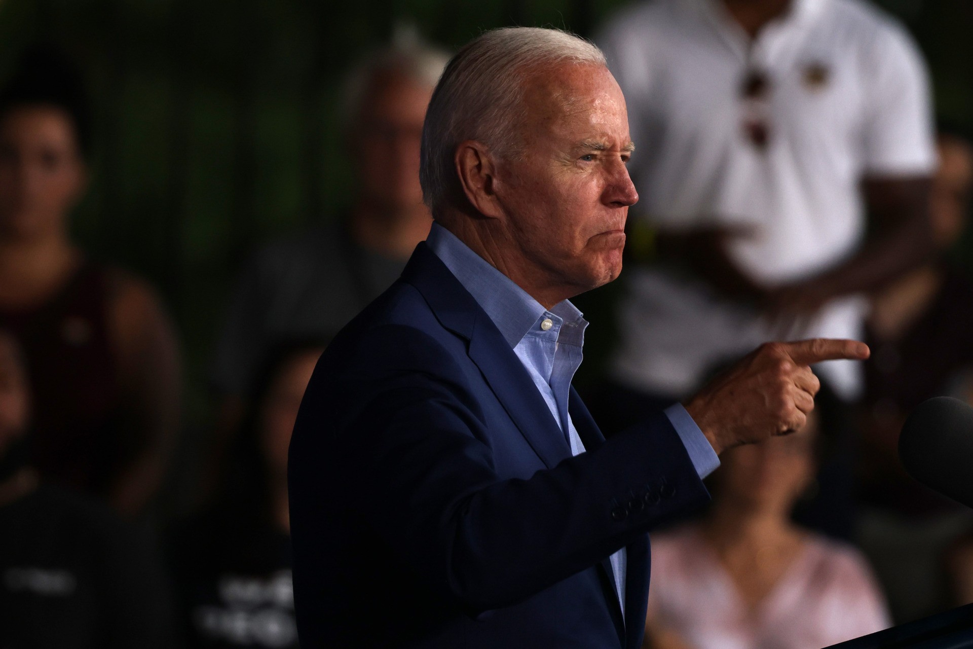 ARLINGTON, VIRGINIA - JULY 23: U.S. President Joe Biden gestures as he speaks at a campaign event for Virginia gubernatorial candidate Terry McAuliffe (D-VA) at the Lubber Run Community Center on July 22, 2021 in Arlington, Virginia. President Biden joined McCauliffe to help campaign, marking the President’s return to the campaign trail since he entered the White House. (Photo by Anna Moneymaker/Getty Images)