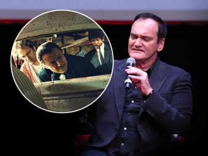 (INSET: Still from "Pulp Fiction") Artistic director of the festival Antonio Monda and director Quentin Tarantino attend the Quentin Tarantino close encounter during the 16th Rome Film Fest 2021 on October 19, 2021 in Rome, Italy. (Photo by Vittorio Zunino Celotto/Getty Images for RFF)