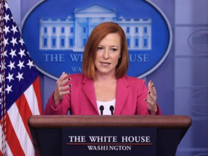 WASHINGTON, DC - OCTOBER 22: White House Press Secretary Jen Psaki talks to reporters in t