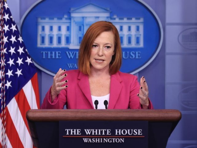WASHINGTON, DC - OCTOBER 22: White House Press Secretary Jen Psaki talks to reporters in the Brady Press Briefing Room at the White House on October 22, 2021 in Washington, DC. Psaki fielded questions about U.S. policy toward Taiwan, the ongoing negotiations with Congress over the Build Back Better legislation, …