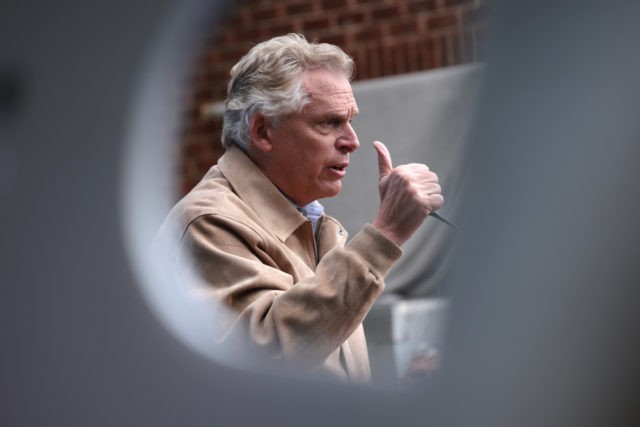ROANOKE, VIRGINIA - NOVEMBER 01: Democratic gubernatorial candidate, former Virginia Gov. Terry McAuliffe speaks to during a campaign event at Sweet Donkey Coffee November 1, 2021 in Roanoke, Virginia. The Virginia gubernatorial election, pitting McAuliffe against Republican candidate Glenn Youngkin, will be held tomorrow. (Photo by Win McNamee/Getty Images)