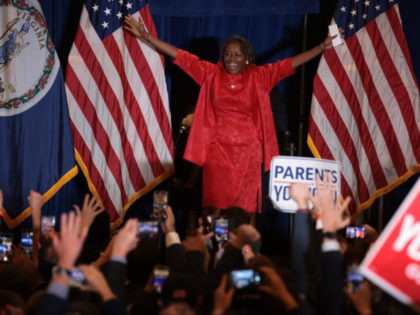CHANTILLY, VIRGINIA - NOVEMBER 02: Virginia Republican candidate for lieutenant governor Winsome Sears takes the stage during an election night rally at the Westfields Marriott Washington Dulles on November 02, 2021 in Chantilly, Virginia. Virginians went to the polls Tuesday to vote in the gubernatorial race that pitted Republican gubernatorial …