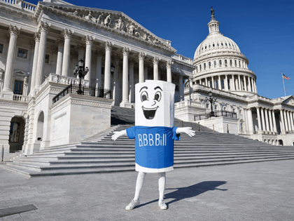 A human-sized Build Back Better “Bill” visits Capitol Hill to promote urgency for the Build Back Better Act to pass with provisions for care, climate and immigration on November 16, 2021 in Washington, DC.