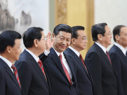 (L-R) Liu Yunshan, Zhang Dejiang, Xi Jinping, Li Keqiang, Yu Zhengsheng and Wang Qishan gr