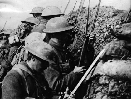 1st July 1916: Canadian troops prepare for the charge over the top at the Battle of the Somme. (Photo by Hulton Archive/Getty Images)