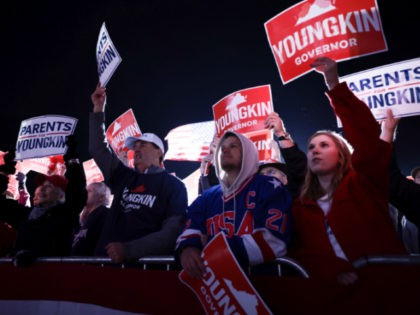 LEESBURG, VIRGINIA - NOVEMBER 01: Supporters cheer as Virginia Republican gubernatorial ca