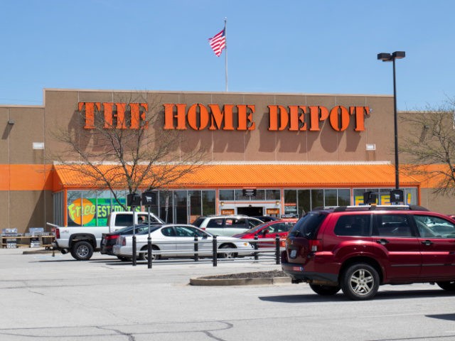 Home Depot Location flying the American flag. Home Depot is the Largest Home Improvement Retailer in the US (Stock photo via Getty).