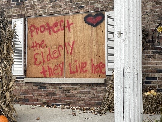 A senior living center in Kenosha boarded up in anticipation of street violence following the delivery of the Rittenhouse verdict. (Photo: Randy Clark/Breitbart Texas)