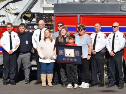 Nine-year-old JD Alfaro received a merit award for saving his mother’s life when she was having a heart attack (Oneonta Fire and Rescue Service).