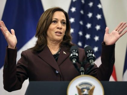 US Vice-President Kamala Harris gestures as she gives a press conference in Paris on November 12, 2021. (Thomas Coex/AFP via Getty Images)