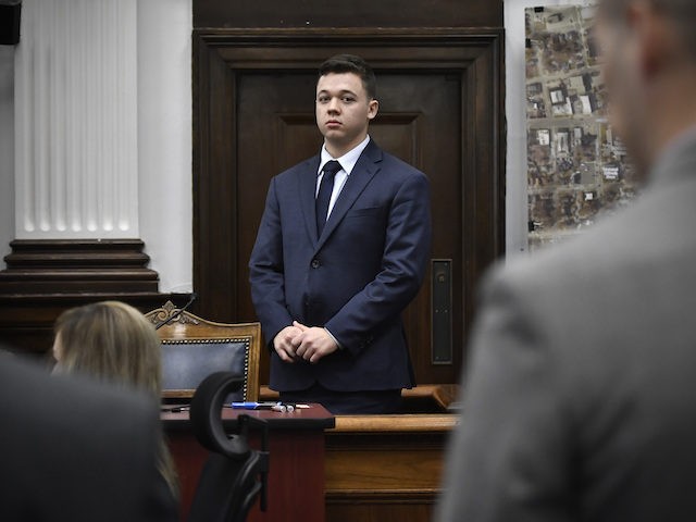 Kyle Rittenhouse waits for the jury to enter the room to continue testifying during his tr