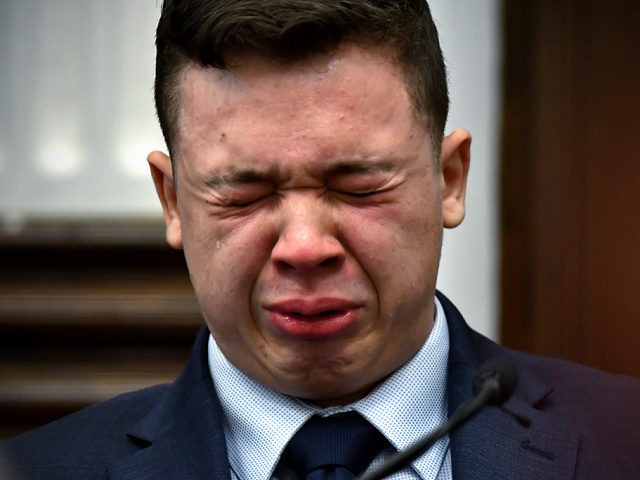 KENOSHA, WISCONSIN - NOVEMBER 10: Kyle Rittenhouse breaks down on the stand as he testifie