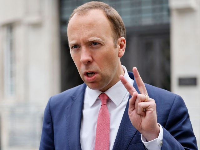 Britain's Health Secretary Matt Hancock gives a media interview as he leaves the BBC in central London on June 6, 2021, after appearing on the BBC political programme The Andrew Marr Show. (Photo by Tolga Akmen / AFP) (Photo by TOLGA AKMEN/AFP via Getty Images)