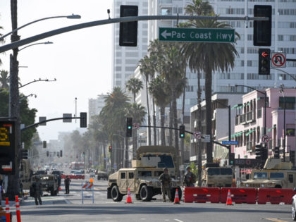 National Guard troops blockading Ocean Ave in Santa Monica, California June 3, 2020 where