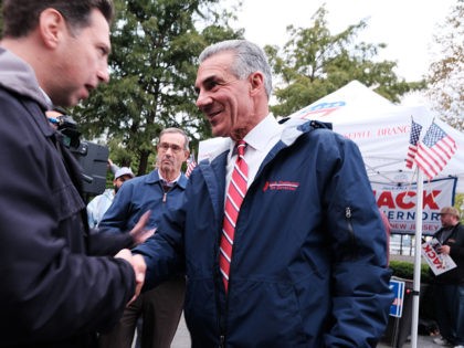 HOBOKEN, NEW JERSEY - OCTOBER 27: New Jersey Republican gubernatorial candidate Jack Ciattarelli participates in a campaign event with local residents on October 27, 2021 in Hoboken, New Jersey. Ciattarelli, who is running against Democratic incumbent Phil Murphy, has promised to reduce taxes and a streamline the state budget if …