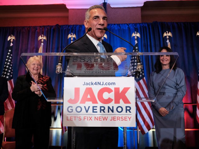 BRIDGEWATER, NEW JERSEY - NOVEMBER 02: New Jersey Republican gubernatorial candidate Jack Ciattarelli greets supporters in a hotel ballroom at his watch party on November 02, 2021 in Bridgewater, New Jersey. The race between Ciattarelli and his Democratic incumbent Phil Murphy was too close to call by the end of …