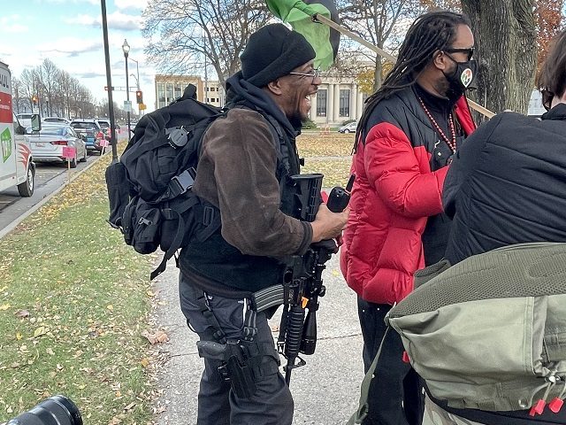 Eric Jordan joined Justin Blake at a socialist party march in Kenosha days after a jury acquitted Kyle Rittenhouse on all charges. (Photo: Randy Clark/Breitbart Texas)