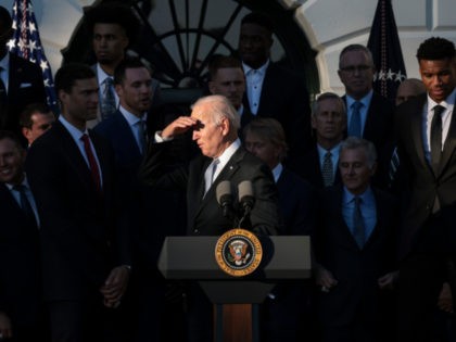 WASHINGTON, DC - NOVEMBER 08: U.S. President Joe Biden delivers remarks as he honors the Milwaukee Bucks for winning the 2021 NBA Championship during an event on the South Lawn at the White House on November 08, 2021 in Washington, DC. The Bucks defeated the Phoenix Suns to win the …