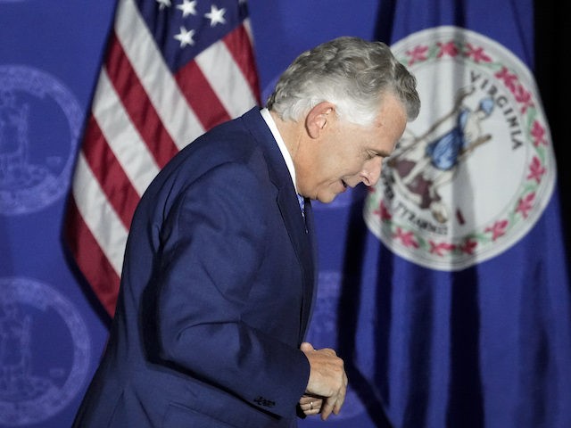 Virginia Democratic gubernatorial candidate, former Virginia Gov. Terry McAuliffe departs after speaking during his election night event at the Hilton McLean Tysons Corner on November 02, 2021 in McLean, Virginia. (Drew Angerer/Getty Images)