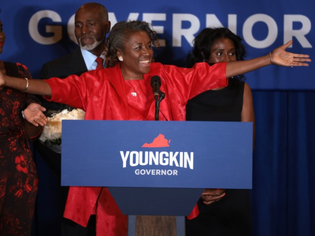 CHANTILLY, VIRGINIA - NOVEMBER 02: Virginia Republican candidate for lieutenant governor Winsome Sears takes the stage with her family during an election night rally at the Westfields Marriott Washington Dulles on November 02, 2021 in Chantilly, Virginia. Virginians went to the polls Tuesday to vote in the gubernatorial race that pitted Republican gubernatorial candidate Glenn Youngkin against Democratic gubernatorial candidate, former Virginia Gov. Terry McAuliffe. (Photo by Chip Somodevilla/Getty Images)