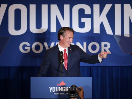 Gov.-Elect Glenn Youngkin (R-VA) takes the stage at an election-night rally at the Westfields Marriott Washington Dulles on November 02, 2021 in Chantilly, Virginia. (Chip Somodevilla/Getty Images)