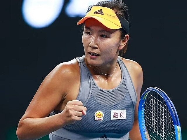 BEIJING, CHINA - SEPTEMBER 28: Peng Shuai of China reacts during the Women's Singles first round match againstDaria Kasatkina of Russia during the 2019 China Open at the China National Tennis Center on September 28, 2019 in Beijing, China. (Photo by Lintao Zhang/Getty Images)