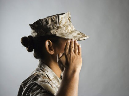 Profile of United States Marine saluting / draft - stock photo