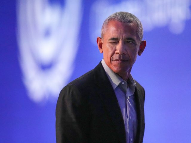 GLASGOW, SCOTLAND - NOVEMBER 08: Former US President Barack Obama winks after he delivered a speech while attending day nine of the COP26 at SECC on November 8, 2021 in Glasgow, Scotland. Day Nine of the 2021 climate summit in Glasgow will focus on delivering the practical solutions needed to …
