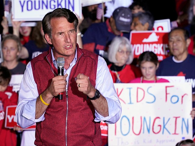Republican gubernatorial candidate Glenn Youngkin speaks during a rally in Glen Allen, Va.