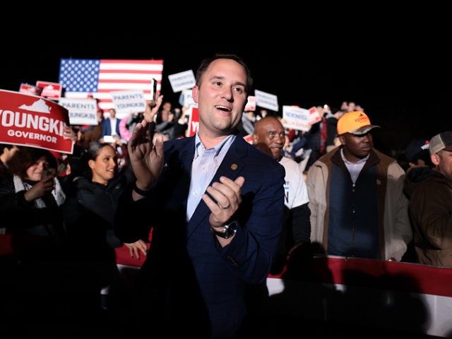 LEESBURG, VIRGINIA - NOVEMBER 01: Virginia Republican Attorney General candidate Jason Miyares claps at a campaign rally for Virginia Republican gubernatorial candidate Glenn Youngkin at the Loudon County Fairground on November 01, 2021 in Leesburg, Virginia. The Virginia gubernatorial election, pitting Youngkin against Democratic candidate, former Virginia Gov. Terry McAuliffe, …