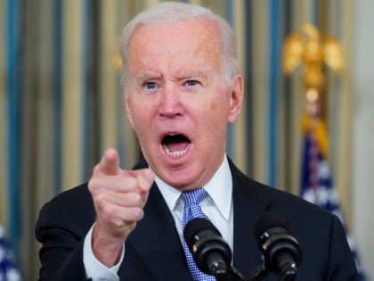 President Joe Biden responds to a question about the U.S. border as he speaks in the State Dinning Room of the White House, Saturday, Nov. 6, 2021, in Washington. (AP Photo/Alex Brandon)