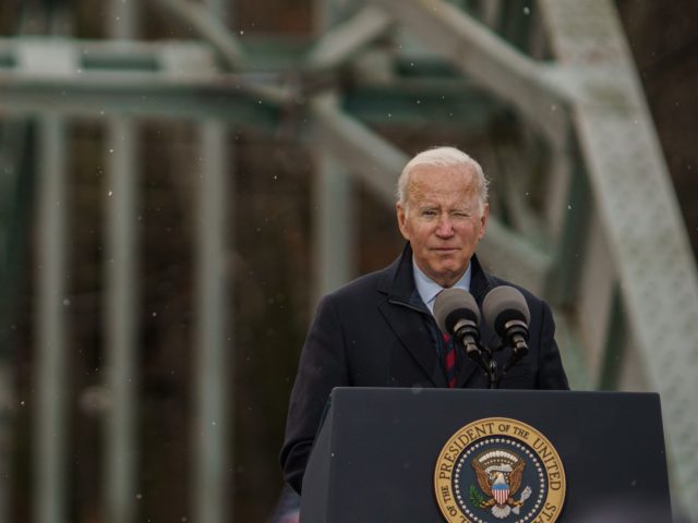 WOODSTOCK, NH - NOVEMBER 16: US President Joe Biden delivers a speech on infrastructure while visiting the NH 175 bridge spanning the Pemigewasset River on November 16, 2021 in Woodstock, New Hampshire. The visit to the bridge, listed in poor condition since 2013, follows the signing of the $1.2 trillion …