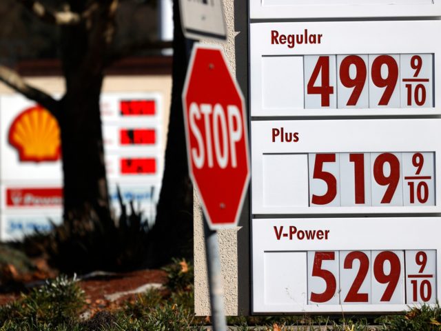 HERCULES, CALIFORNIA - NOVEMBER 17: Gas prices over $5.00 per gallon are displayed at a Shell station on November 17, 2021 in Hercules, California. U.S. President Joe Biden is calling on the Federal Trade Commission to investigate the surge in gas prices in United States. California has the highest average …