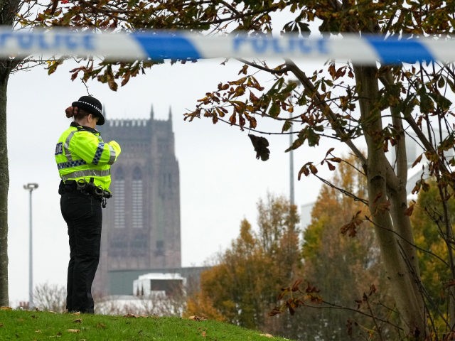 LIVERPOOL, ENGLAND - NOVEMBER 15: Police officers secure the exclusion zone around Liverpo