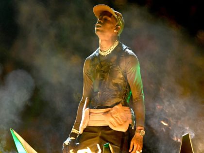 ATLANTA, GEORGIA - FEBRUARY 03: Travis Scott performs during the Pepsi Super Bowl LIII Halftime Show at Mercedes-Benz Stadium on February 03, 2019 in Atlanta, Georgia. (Photo by Kevin Winter/Getty Images)