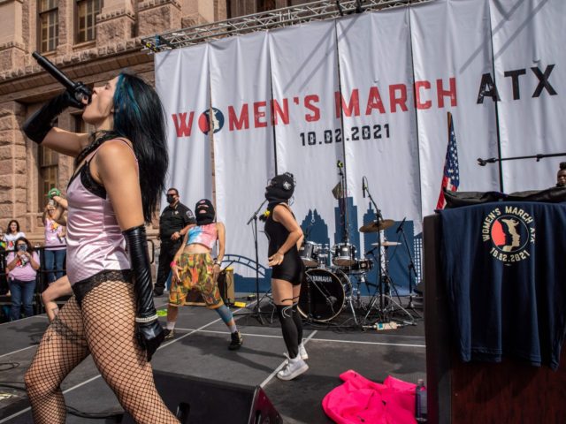 Nadezhda Tolokonnikova, of the group Pussy Riot, performs during the Women's March and Ral